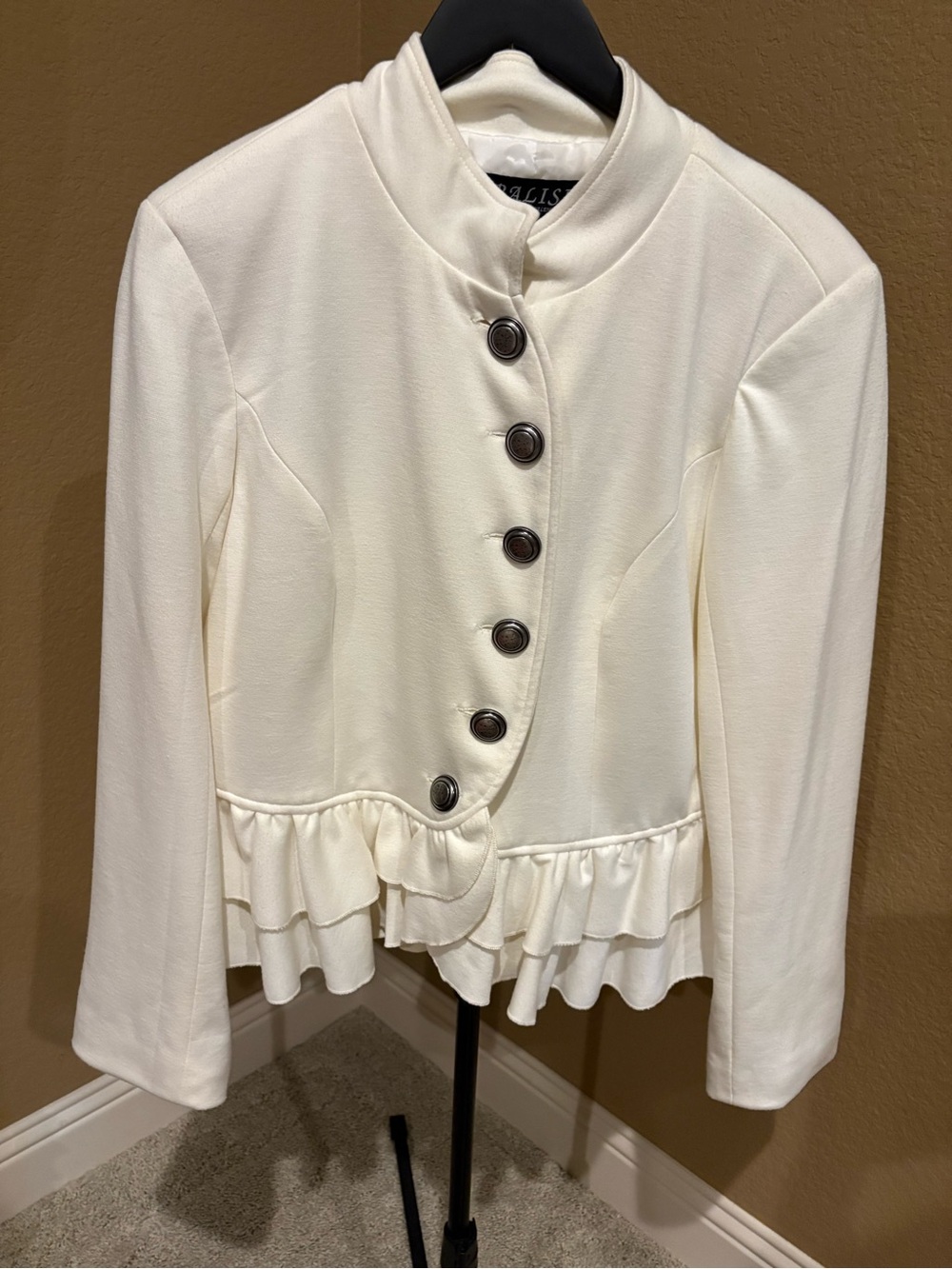 Women's Cream Ruffle-Trim Button Jacket